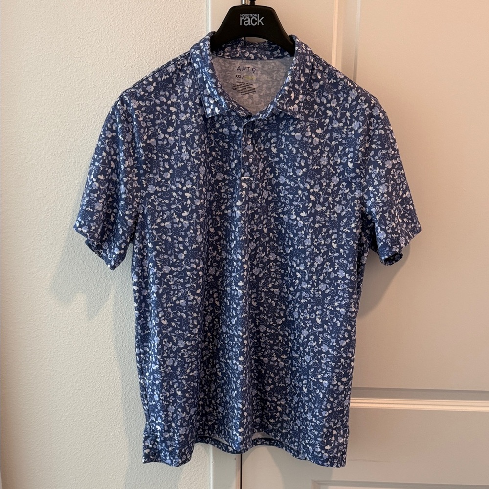Apt. 9 Men's Blue and White Patterned Polo